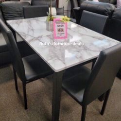 5-pc Dining Set White Faux Marble Top