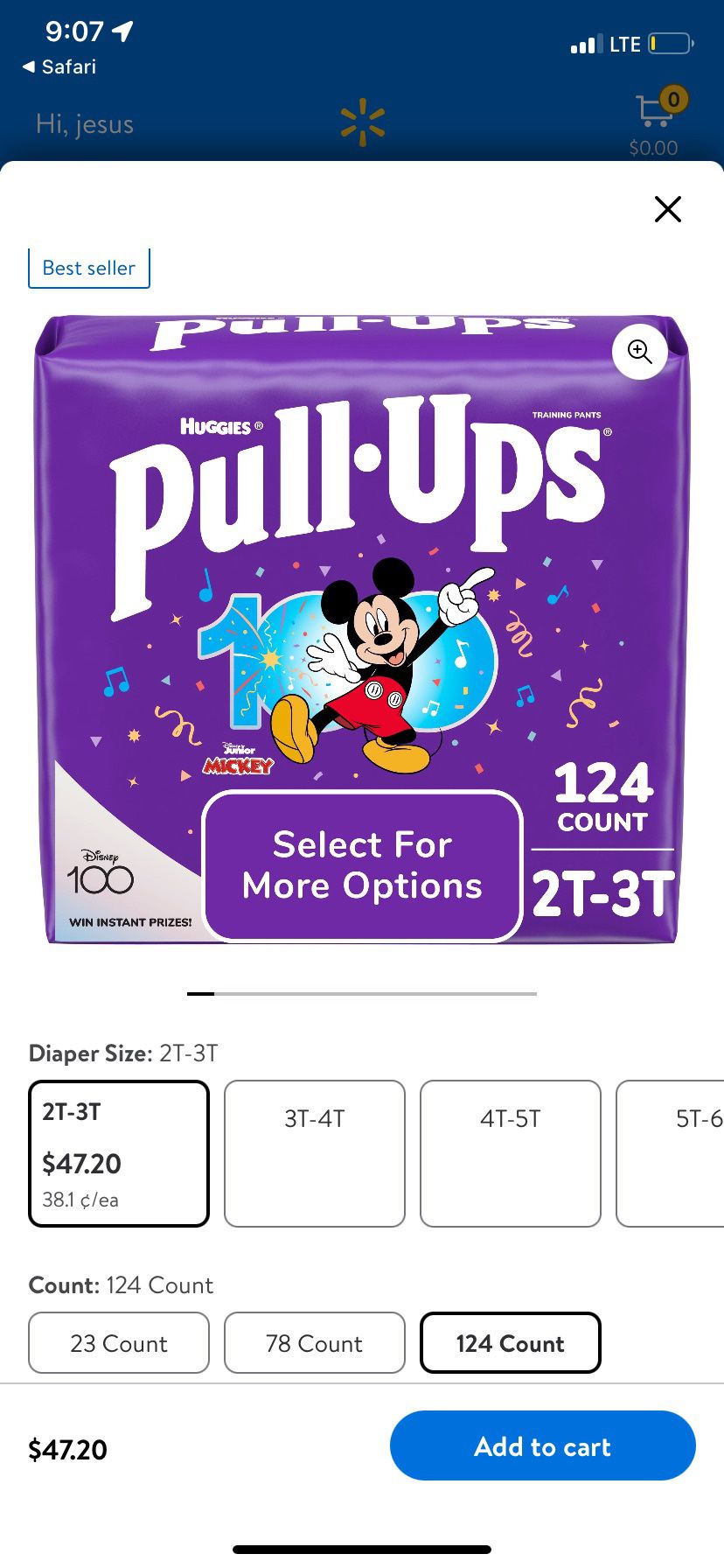 Huggies Pull Ups (Size 2T-3T ) 124 Count 