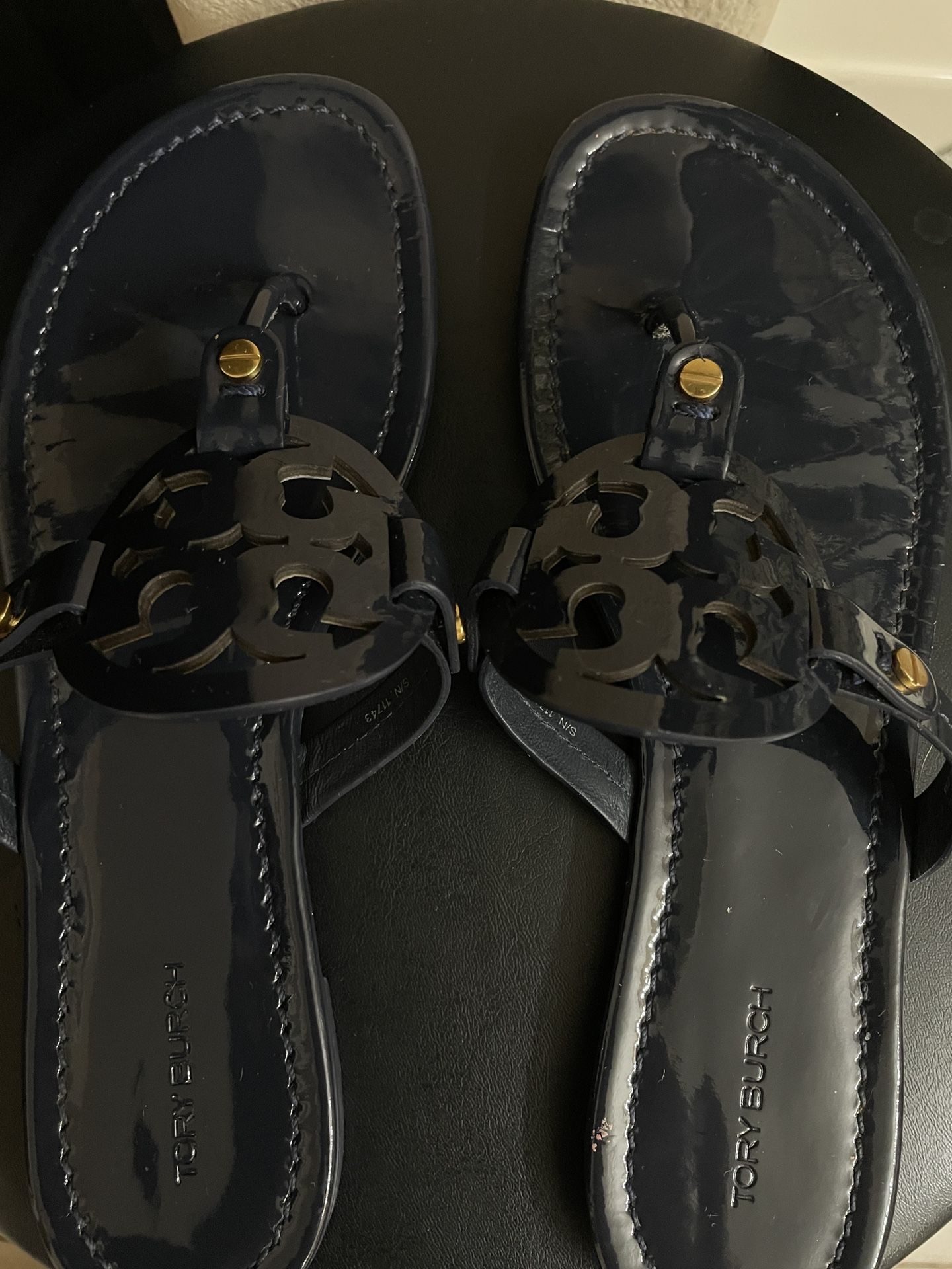 Tory Burch Beige and Dark Blue Sandals Size 8 . $180 Each