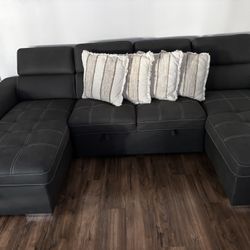 Sectional Microfiber Bed Sofá Gray