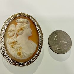 💛 Stunning Antique 14KT Yellow Golden Pearl Cameo Pendant/Brooch