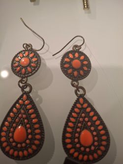 Boho Coral Enamel Drop Earrings