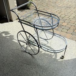 Vintage Chrome and Glass Wheeled Serving Cart 