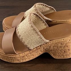 Italian Shoemakers Kota Woven Strap Cork Heeled Slip On Platform Sandals 9