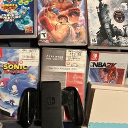 Nintendo Switch, Dock, Case, And Games