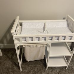 Changing Table With Sliding Laundry Basket And Changing Pad