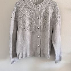 Talbots Grey Pearl Button cardigan 