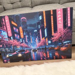 Neon City Canvas Wall Art – 24x36”