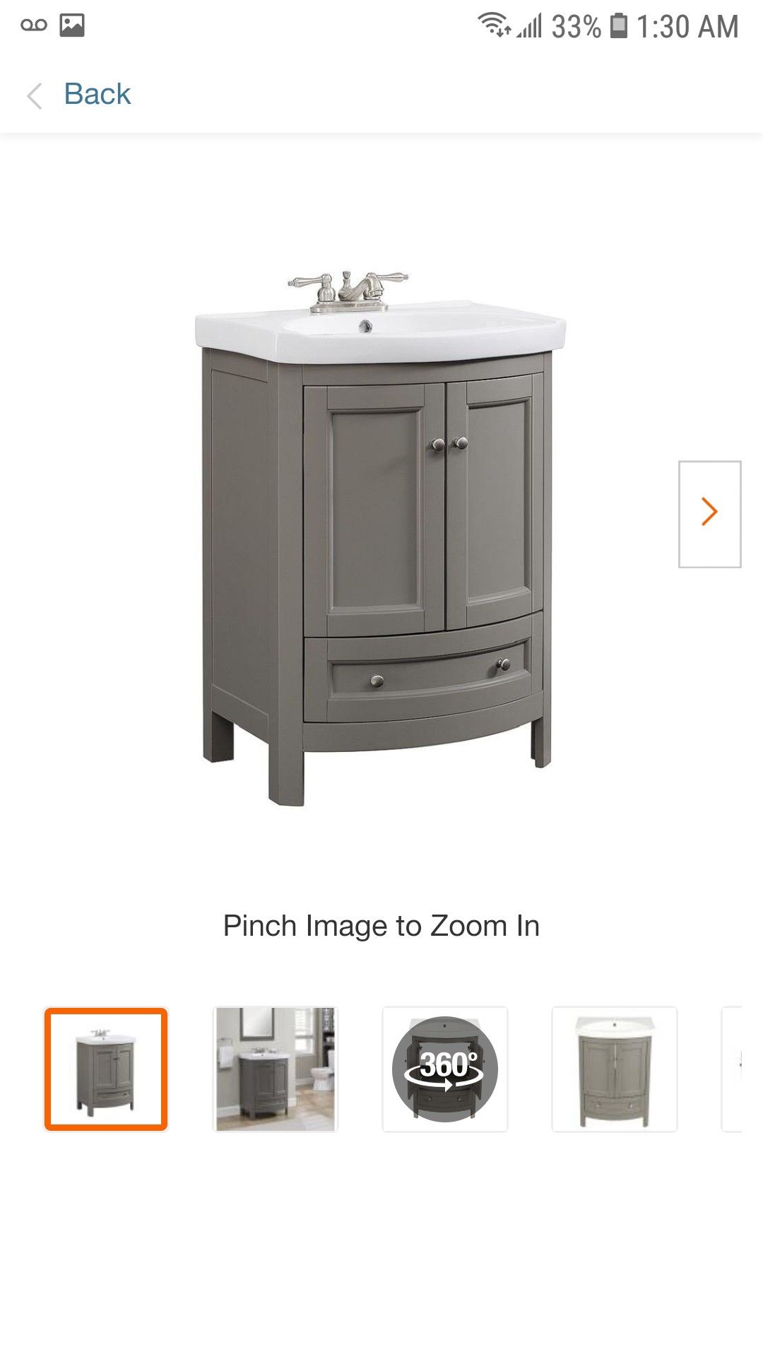 RunFine RFVA0069G 24 inch Wide All Wood Modern Gray Vanity with vitreous China top, 2 Doors and 1 Slow Close Arch Drawer