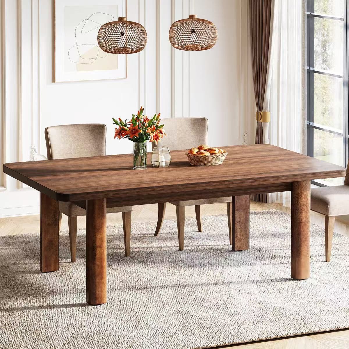 63 Inch dining table with Wood Legs