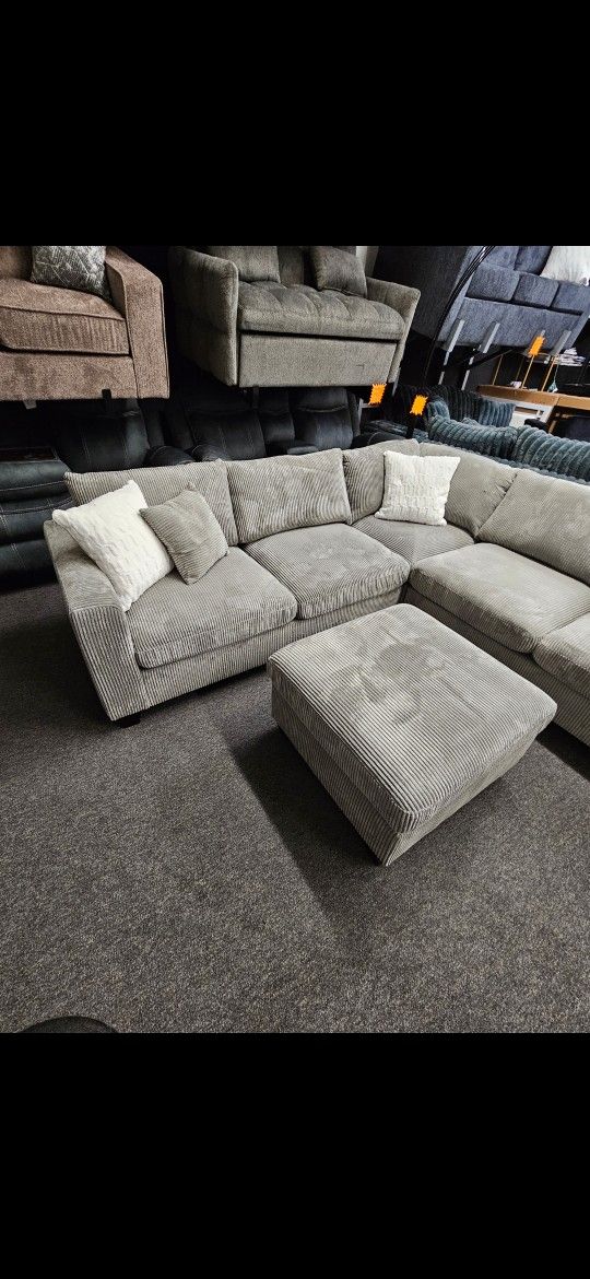 New Sectional Corduroy Grey 4 Pcs $545 Free Ottoman Home & Garden