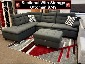 New Sectional With Storage Ottoman ((( available in different colors