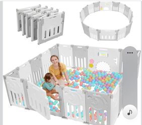Safety Play Yard with Gate, Portable Play Area for Indoor or Outdoor