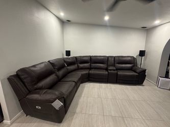 Dark Brown Leather Power Reclining Sectional Sofa