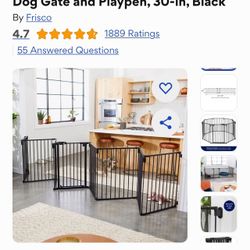 Frisco Steel 8-Panel Configurable Dog Gate and Playpen, 30-in, Black
