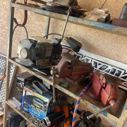 BENCH VISE , BENCH GRINDER , TOOLS 