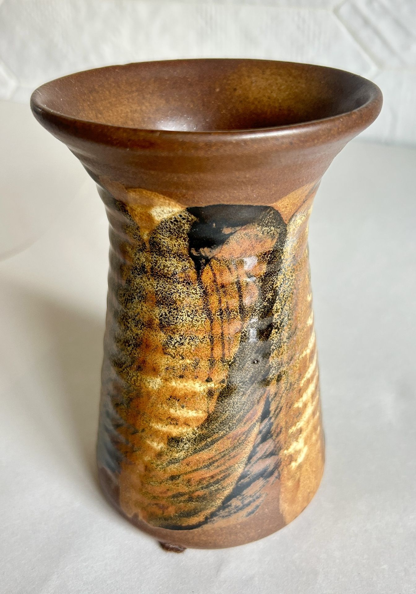 Vintage MCM Pottery Craft Ribbed Stoneware Vase