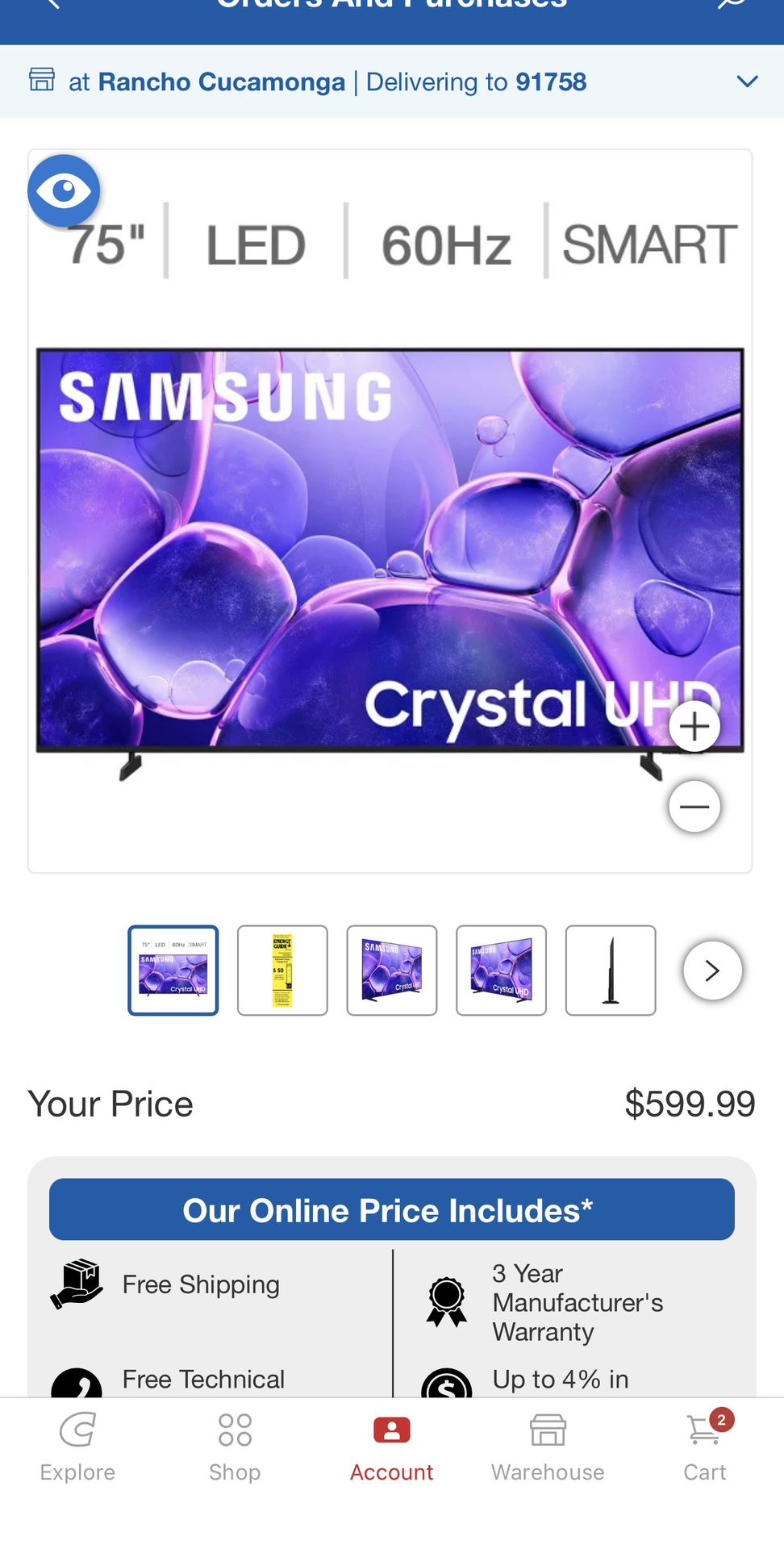 Samsung 75” Smart Tv