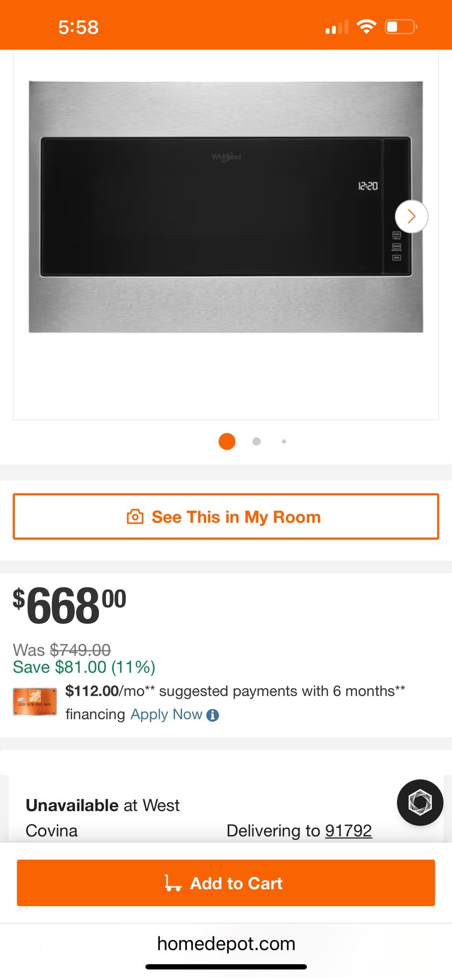 New Open Box Countertop Microwave Model # WMT55511KS