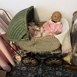 Antique Doll And Stroller 