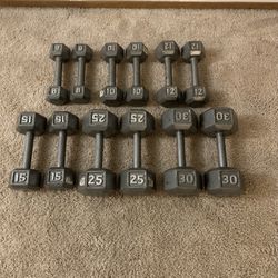 Dumbbells - Pairs of 8s, 10s, 12s, 25s and 30s - Total 170 Pounds 