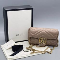 Gucci GG Marmont Flap Closure Matelasse Crossbody Mini Dusty Pink Leather