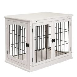 PawHut Dog Crate Furniture, 32"

Small Dog Cage End Table with 2 Doors, Lockable Door, Puppy Kennel Indoor, White