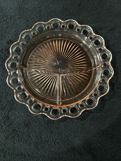 Vintage Pink Depression Glass Open Lace Divided Plate Platter 10 1/4”