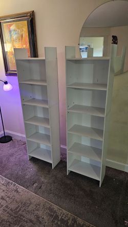 Pair of White Tall Narrow Bookcases