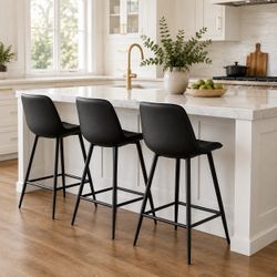 Modern Black Counter Stools Set of 3 – 24” Seat Height
