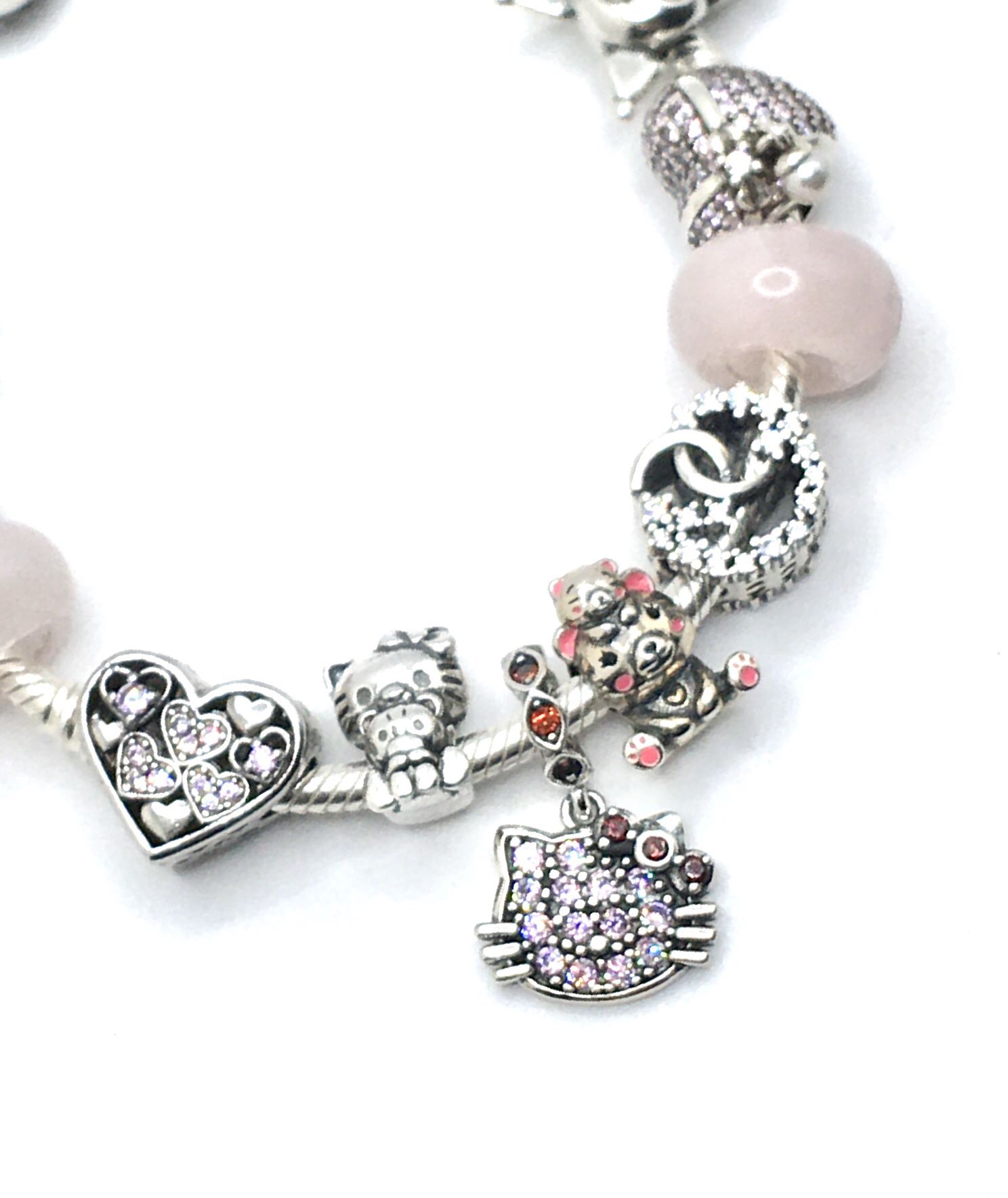 Authentic Pandora Bracelet Heart Clasp Silver HELLO KITTY Pink
