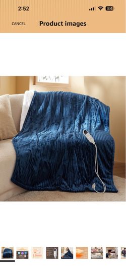 Bedsure Ribbed Heated Blanket Throw, Navy Electric Blanket, Preheat Fast Heating, 6 Heat & 6 Timer (Up to 10H) Settings, 8 Hours Auto-Off, ETL & FCC,