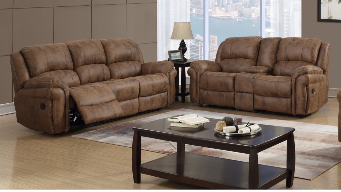 Brown Saddle Reclining Sofa And Loveseat 