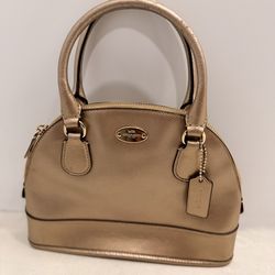 Coach Metallic Gold Dome Satchel Handbag — Handle Wear — Authentic
