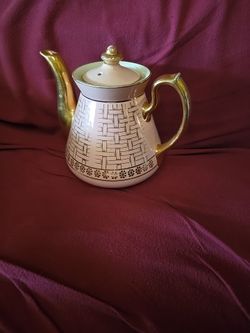 Vintage Hall China Pink & Gold Teapot 6 Cup USA Mid Century Coffee Pot w Lid