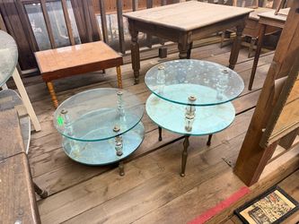 Vintage Two-Tier Round Glass Side Tables (Set of 2)