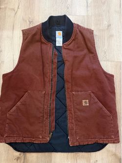 Vintage Carhartt V02 CLY Clay Sandstone Duck Work Vest Quilt Lined USA Men’s XL TALL