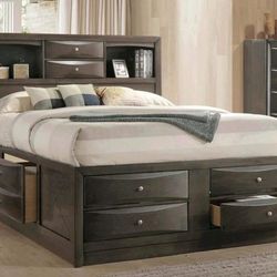 Brand New Gray Queen Captain Bedframe With Storage Drawers