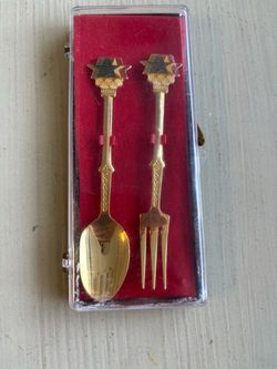 1984 LA Olympics Gold-Tone Spoon and Fork Set