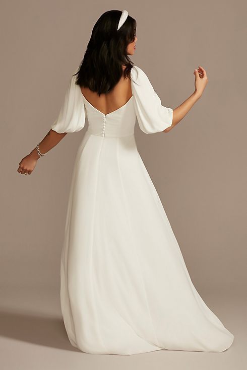 wedding dress. david’s bridal bubble sleeve georgette v-neck 