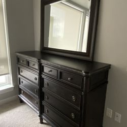 Dresser - Dark Brown Wood With Mirror, 8 Drawers