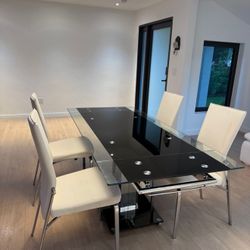 Convertible Glass dining Table Sits 6-8 People 