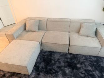 (Negotiable Price) Light Grey Modular Sectional Sofa with Ottoman