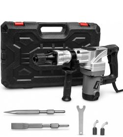1400W Demolition Electric Jack Hammer SDS Plus Construction Concrete Breaker Punch Drill Chipping 4500BPM Floor Tile Removal (Include Flat & Chisel Bi