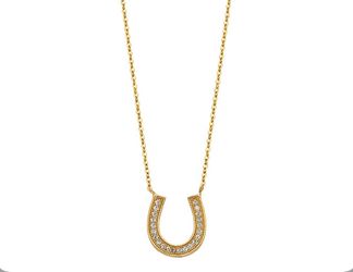 Solid cubic zirconia horse shoe necklace 14K REAL YELLOW GOLD. Description⬇️