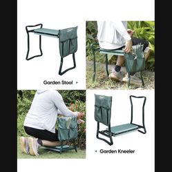 Folding Garden Kneeler Seat Gardening Workseats Portable Garden Bench Stool with Thicken Foam Kneeling Pad and Tools Pouch