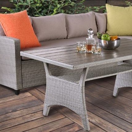 2 Piece Outdoor Patio Sectional And Dining Table In Grey Finish