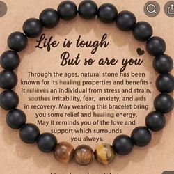 "LIFE IS TOUGH BUT SO ARE YOU" INSPIRATIONAL CARD   JASPER BEAD BRACELET SET