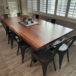 Solid Wood And Steel Dining Table With Metal Chairs Included 