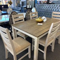 Skempton White/Light Brown Dining Table and Chairs
